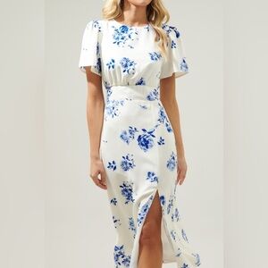 SUGARLIPS Ivory Bloom Floral Midi Dress Women’s Small Vintage Inspired Feminine
